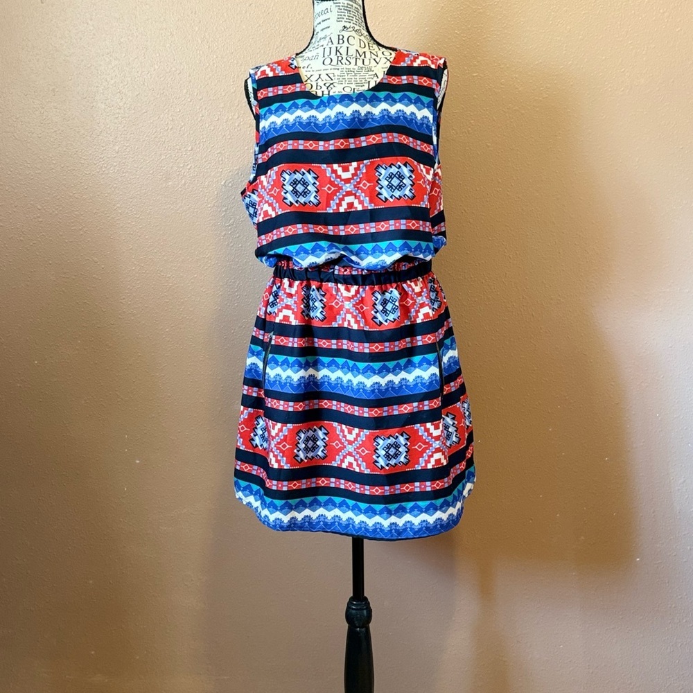 Fun & Flirt Red and Blue Patterned Dress